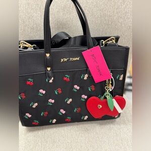 Betsey Johnson Black Tote with Cherry Embroidery